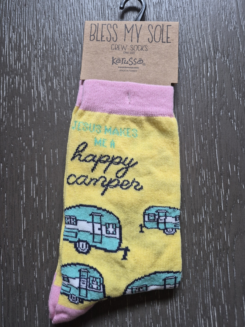 Kerusso 'Bless My Sole' Yellow & Pink Camper Crew Socks